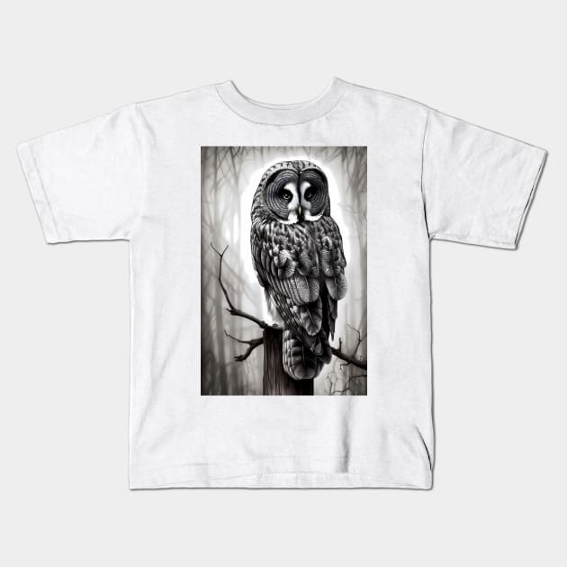 Great Gray Owl Painting Kids T-Shirt by TortillaChief